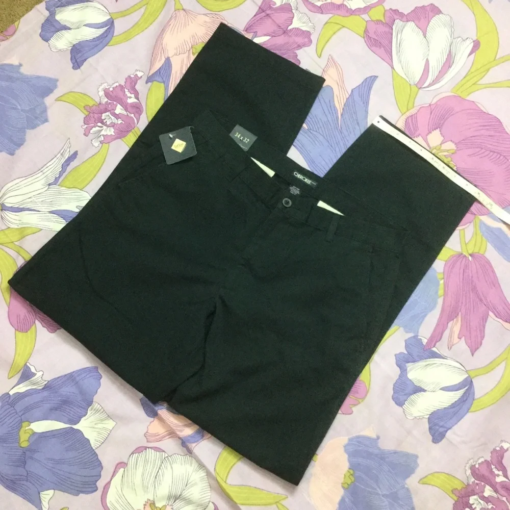 NWT Men’s Cheroke Khakis Flat Front Stain Resistance Navy Blue pants
